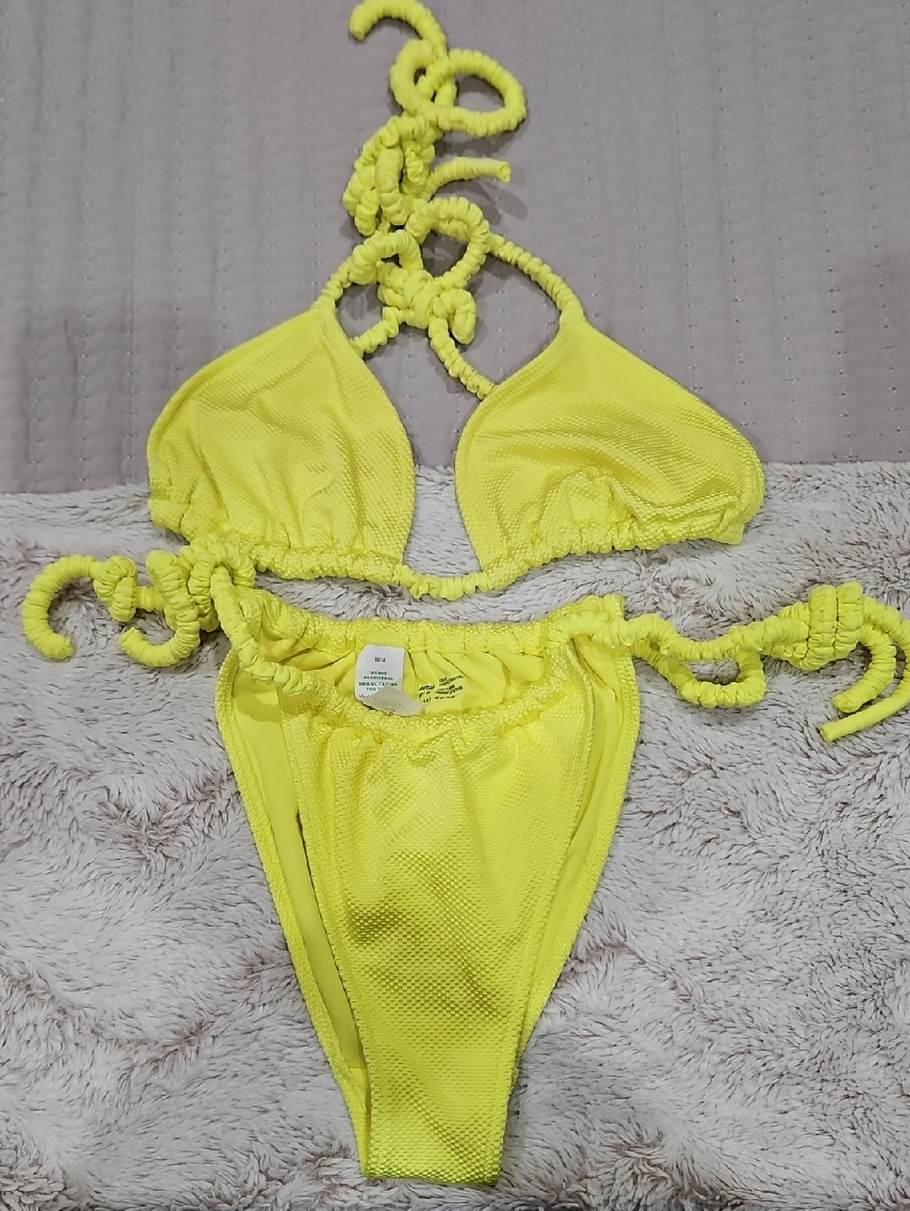 aerie Neon Yellow Textured Cheekiest Bikini Set